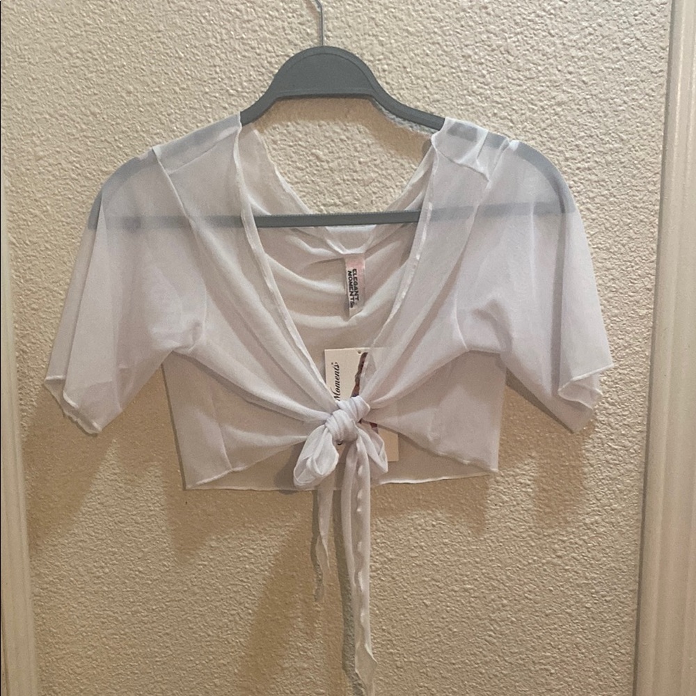 Sheer White Tie-Front Top M/L